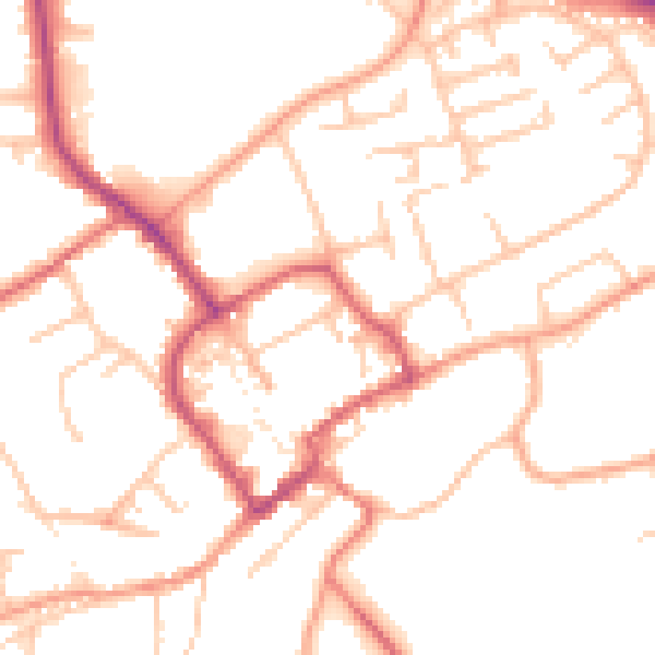 Daytime road noise heatmap for TF9 1EH