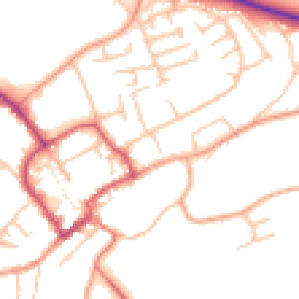 Daytime road noise heatmap for TF9 1EU