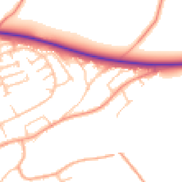 Daytime road noise heatmap for TF9 1HH
