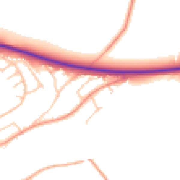 Daytime road noise heatmap for TF9 1HW