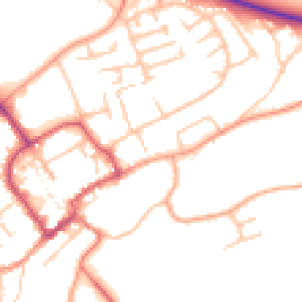 Daytime road noise heatmap for TF9 1JD