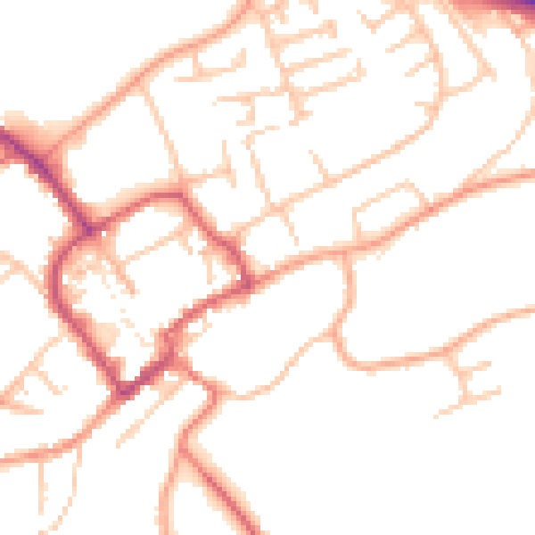 Daytime road noise heatmap for TF9 1JG