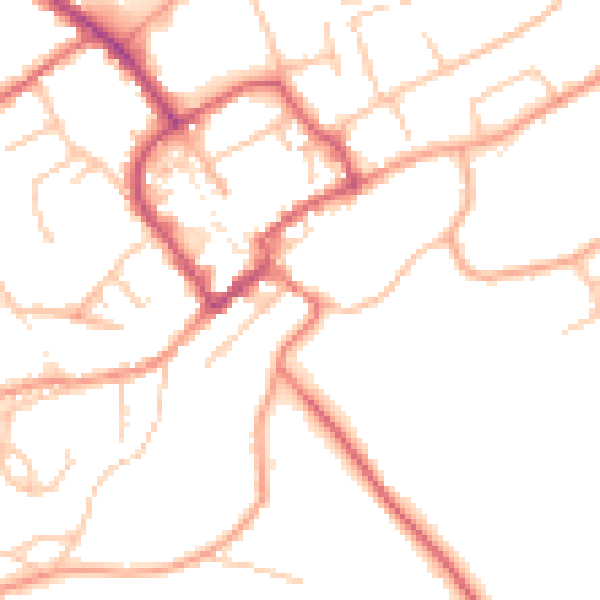 Daytime road noise heatmap for TF9 1JP