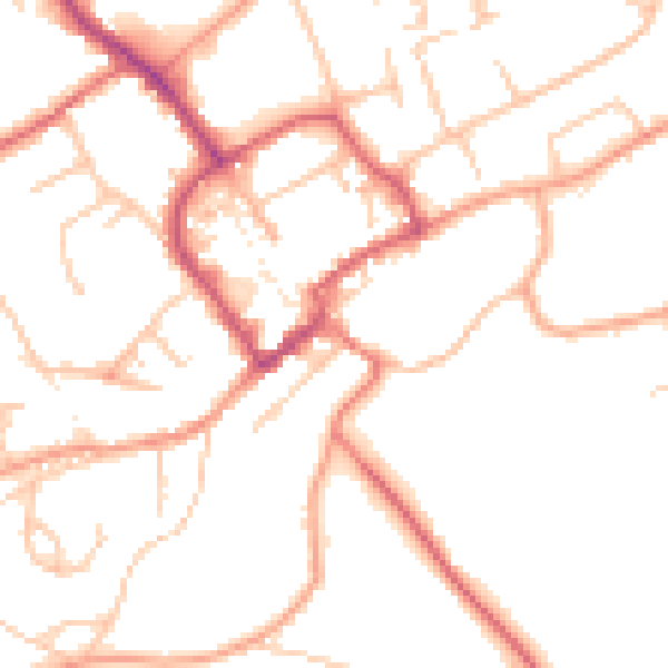 Daytime road noise heatmap for TF9 1QB