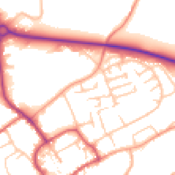 Daytime road noise heatmap for TF9 1QZ