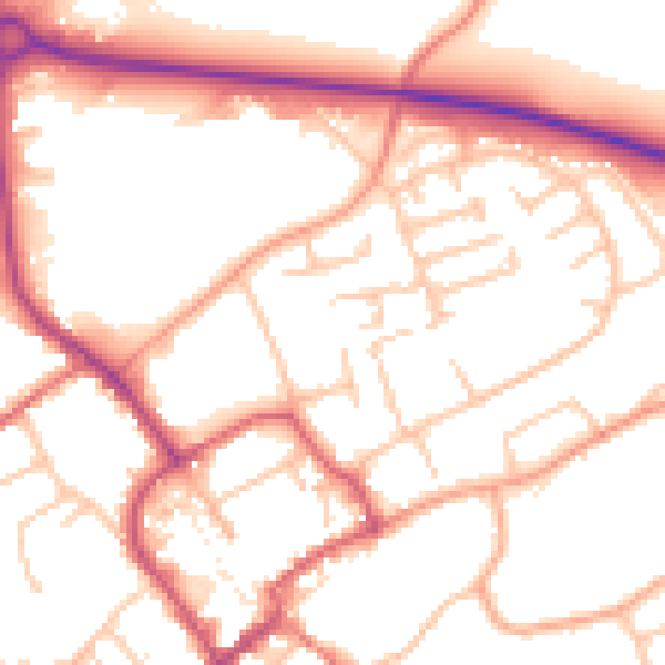Daytime road noise heatmap for TF9 1RT