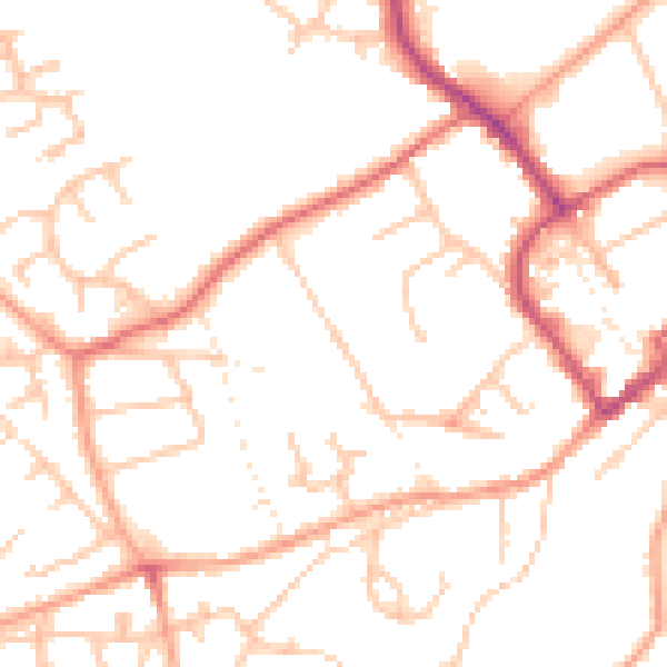 Daytime road noise heatmap for TF9 3BD