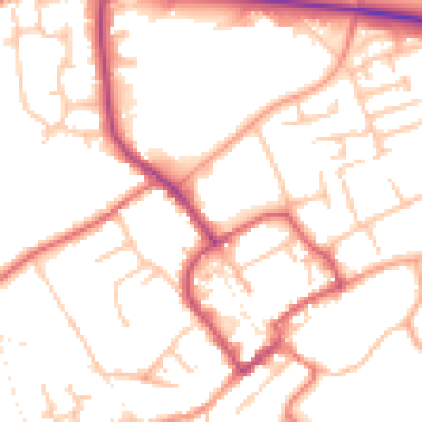 Daytime road noise heatmap for TF9 3EF