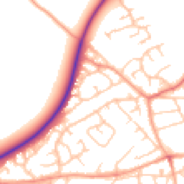 Daytime road noise heatmap for TF9 3FG