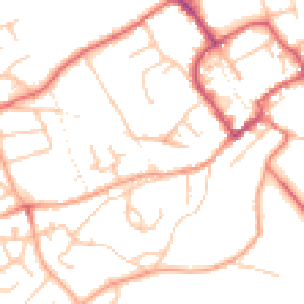 Daytime road noise heatmap for TF9 3PE