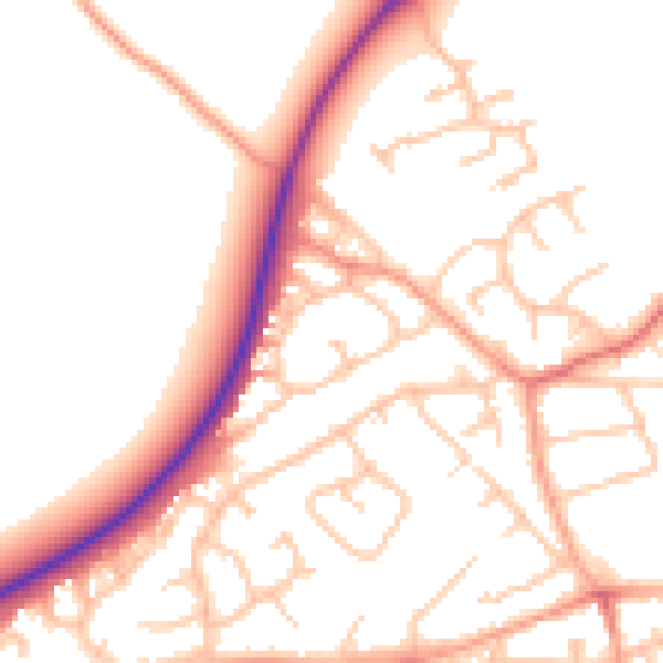 Daytime road noise heatmap for TF9 3QA