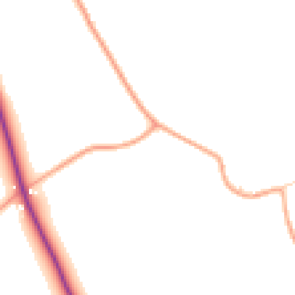 Daytime road noise heatmap for TF9 3UZ