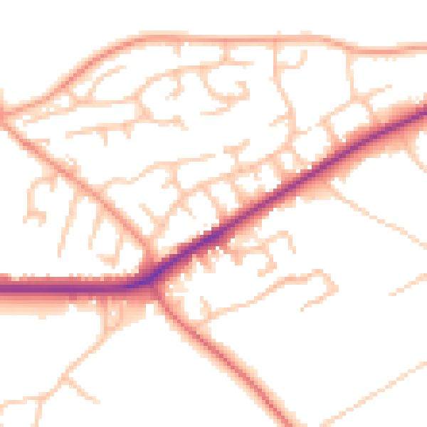 Daytime road noise heatmap for TF9 4BW