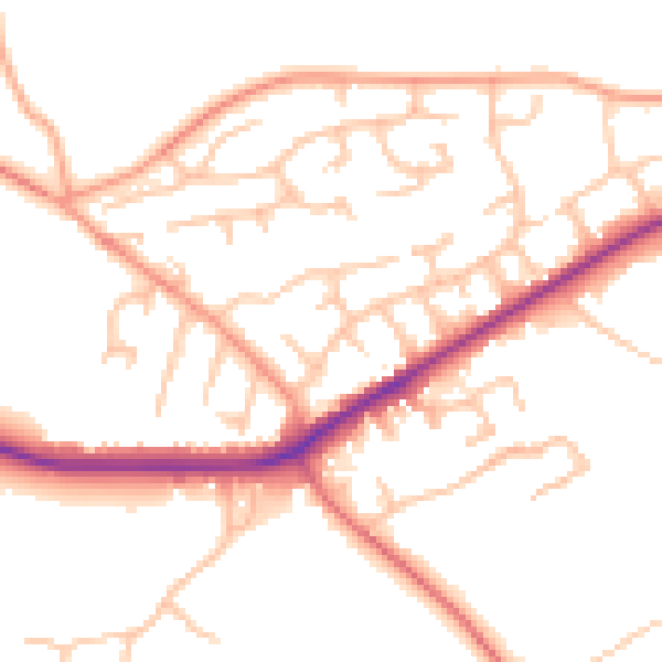 Daytime road noise heatmap for TF9 4BY