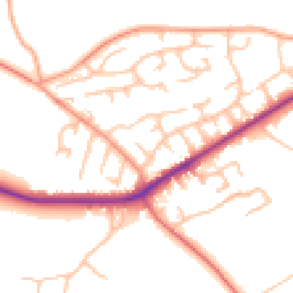 Daytime road noise heatmap for TF9 4BZ