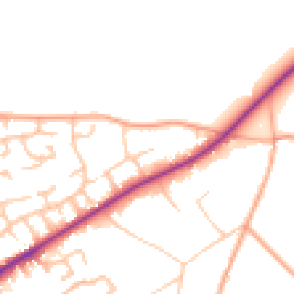 Daytime road noise heatmap for TF9 4EA