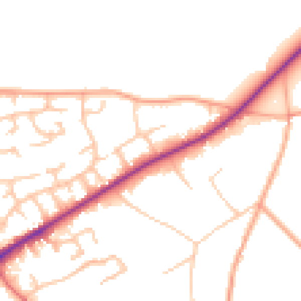 Daytime road noise heatmap for TF9 4EB