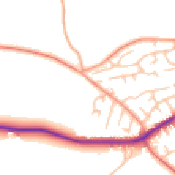 Daytime road noise heatmap for TF9 4FJ