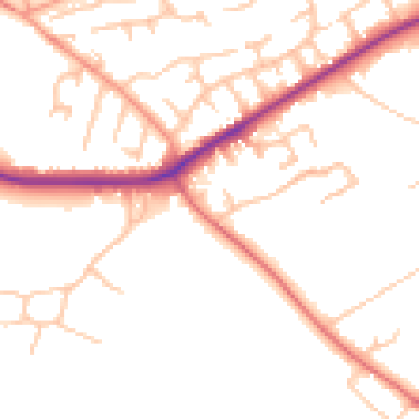 Daytime road noise heatmap for TF9 4NX