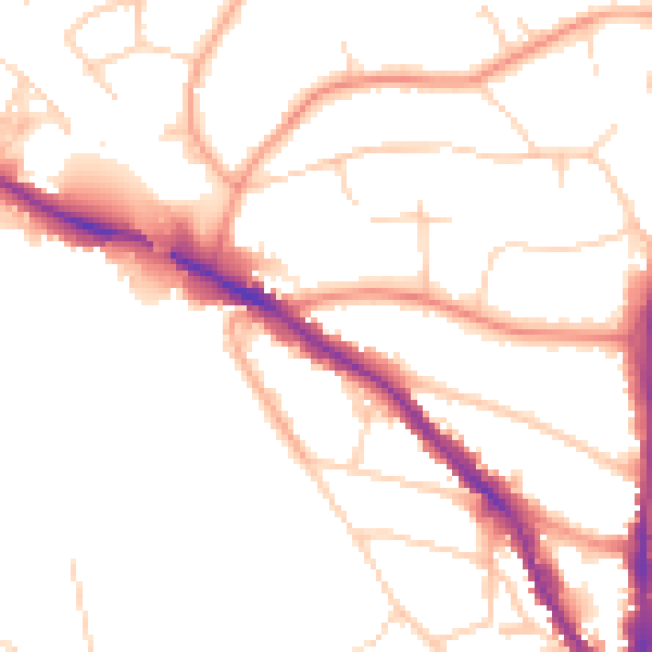 Daytime road noise heatmap for TN13 1DJ