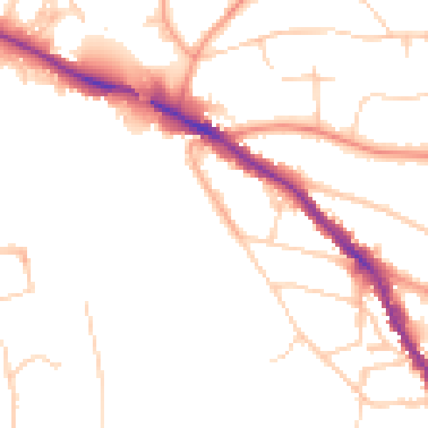 Daytime road noise heatmap for TN13 1DZ