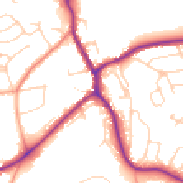Daytime road noise heatmap for TN13 2AA