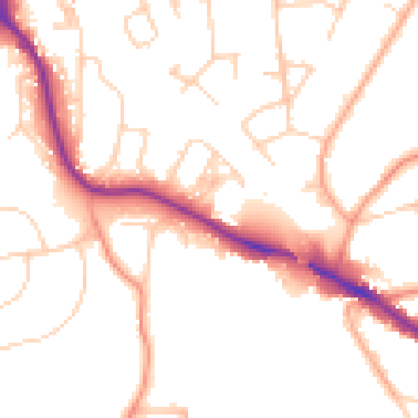 Daytime road noise heatmap for TN13 2JD