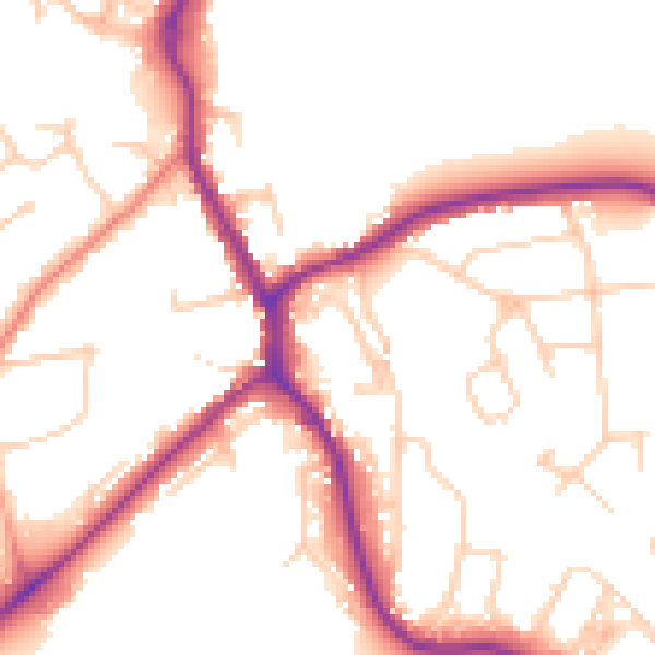 Daytime road noise heatmap for TN13 3DU