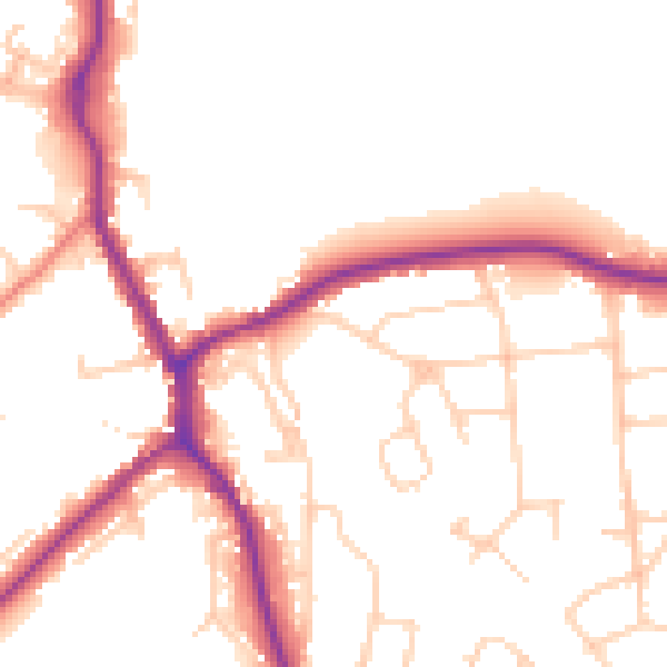 Daytime road noise heatmap for TN13 3EN