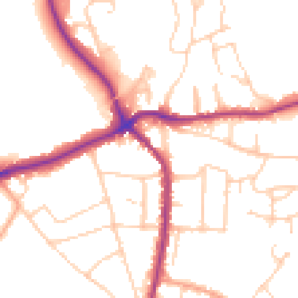 Daytime road noise heatmap for TN13 3PE