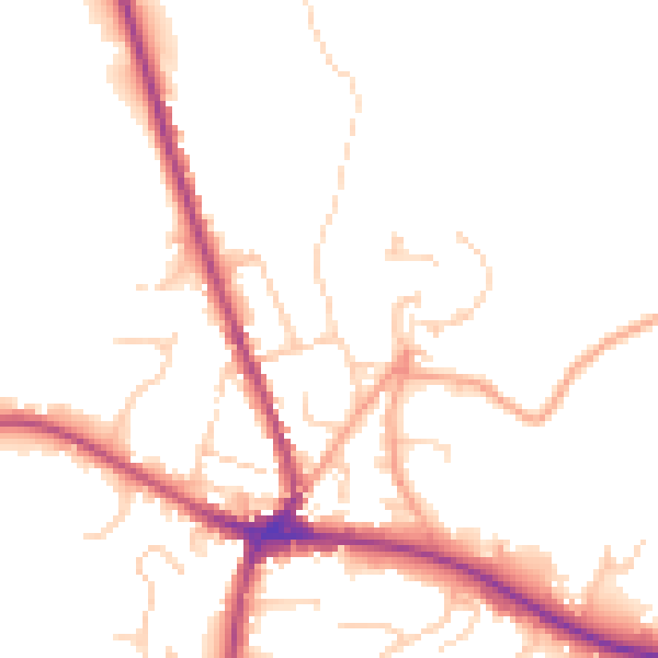 Daytime road noise heatmap for TN18 4DJ