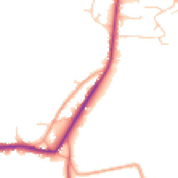 Daytime road noise heatmap for TN18 4PD