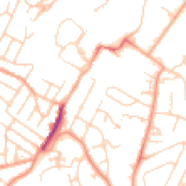 Daytime road noise heatmap for TN2 3AU