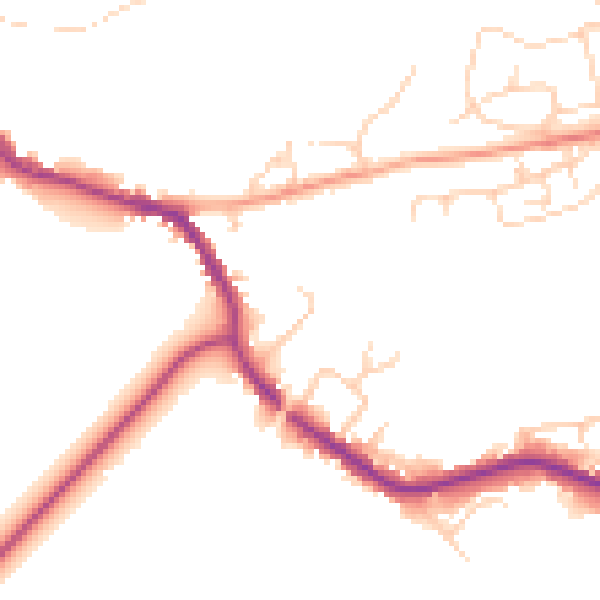 Daytime road noise heatmap for TN33 0BQ