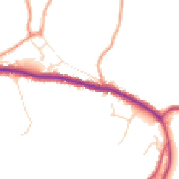 Daytime road noise heatmap for TN33 9JP