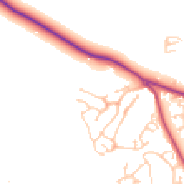Daytime road noise heatmap for TN38 8EQ