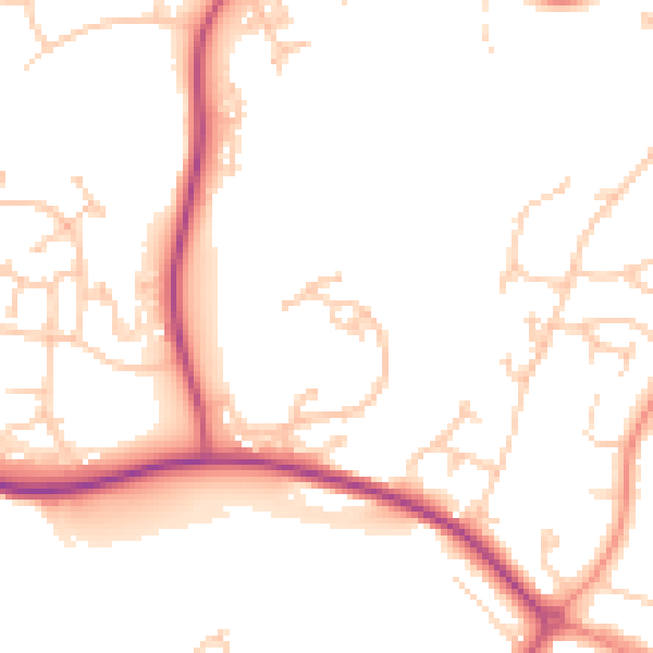 Daytime road noise heatmap for TN38 9SP