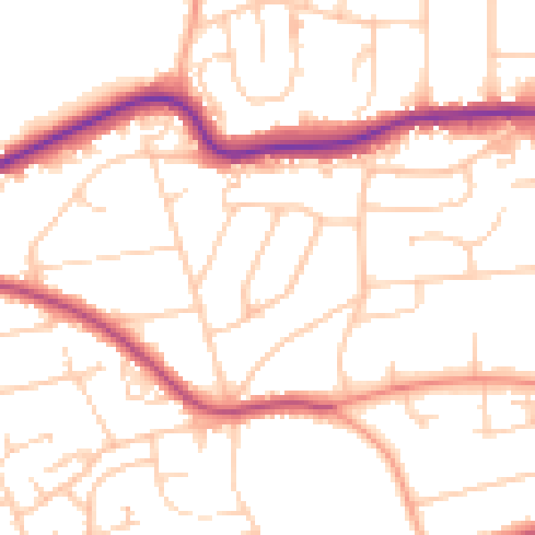 Daytime road noise heatmap for TN39 3RR