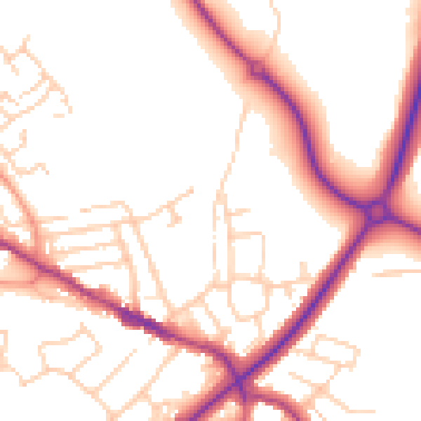 Daytime road noise heatmap for TN39 5AY