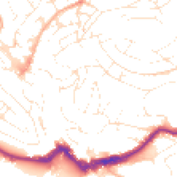 Daytime road noise heatmap for TQ1 1QZ