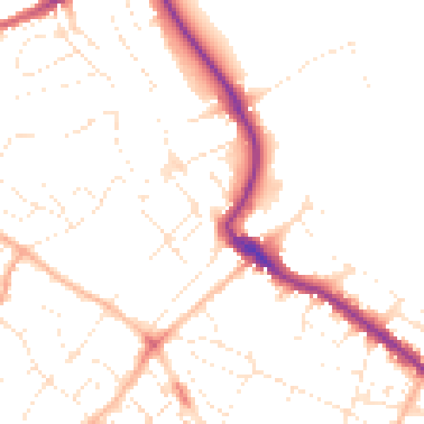 Daytime road noise heatmap for TQ1 4LY