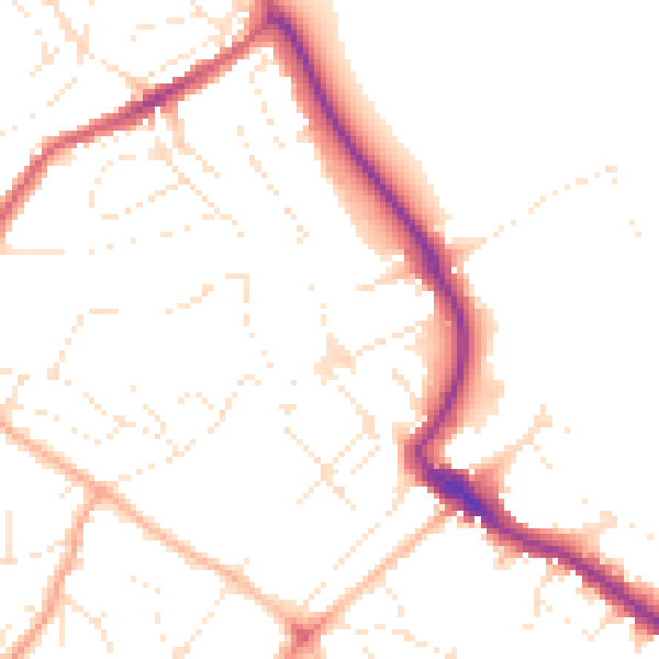 Daytime road noise heatmap for TQ1 4PZ