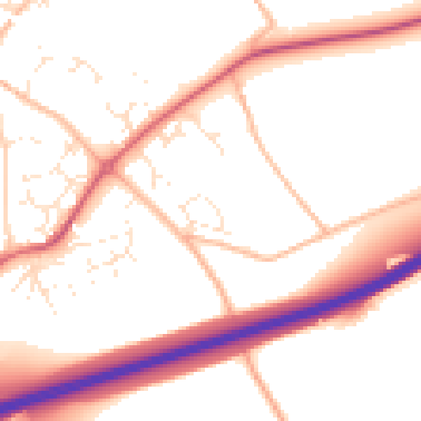 Daytime road noise heatmap for TQ10 9DB