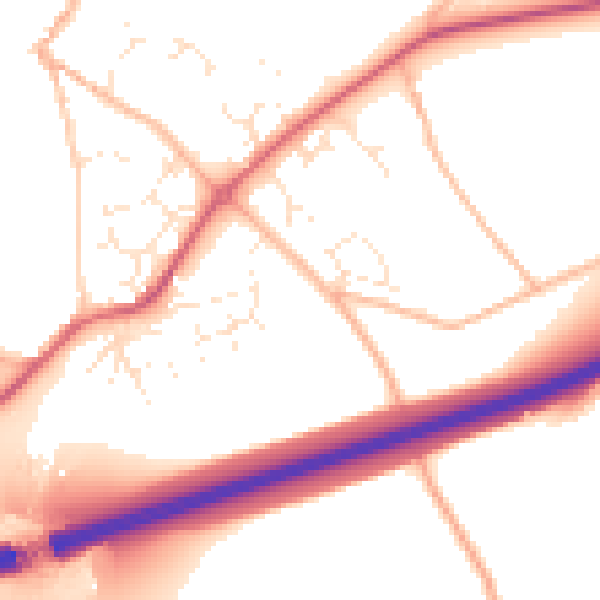 Daytime road noise heatmap for TQ10 9DD