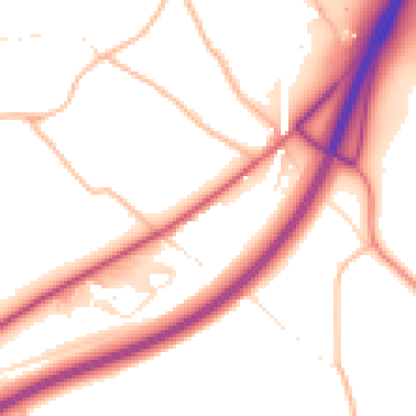 Daytime road noise heatmap for TQ10 9HG