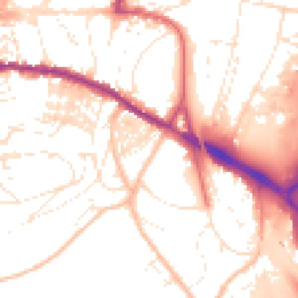 Daytime road noise heatmap for TQ12 1DD