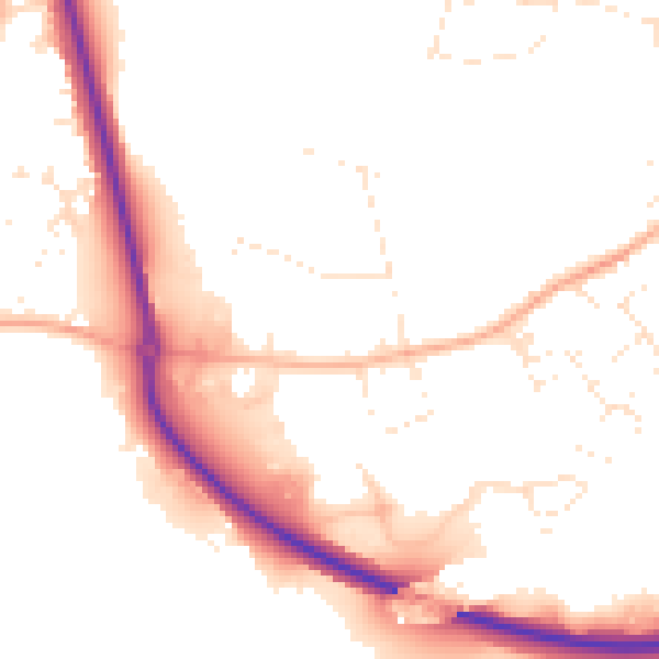 Daytime road noise heatmap for TR10 9DQ