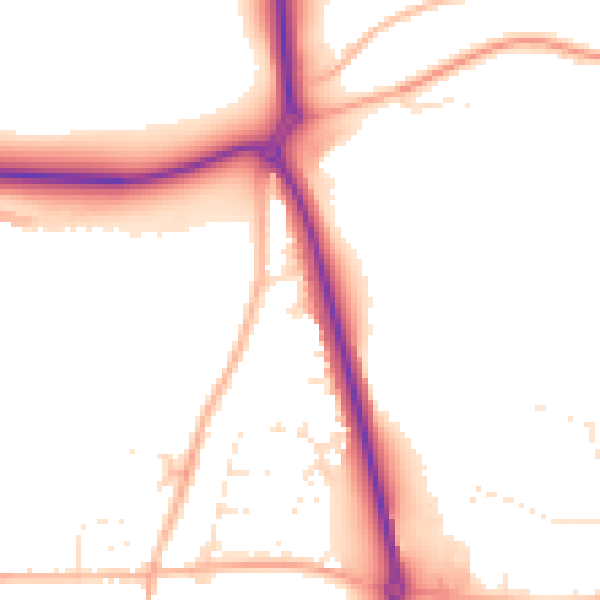 Daytime road noise heatmap for TR10 9FD