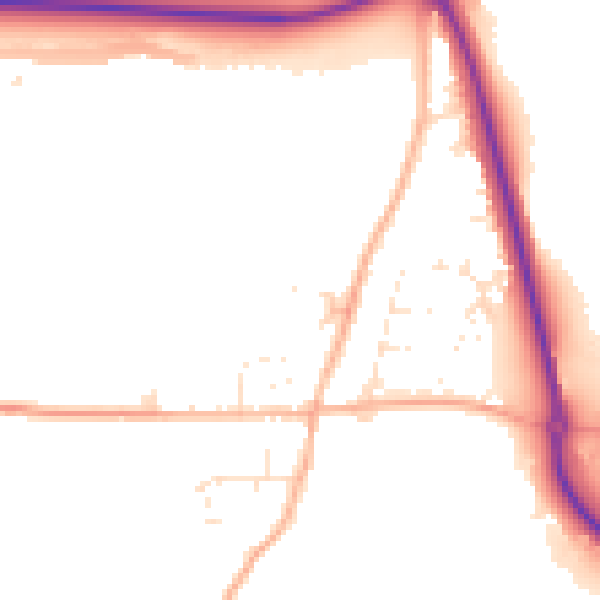 Daytime road noise heatmap for TR10 9HE