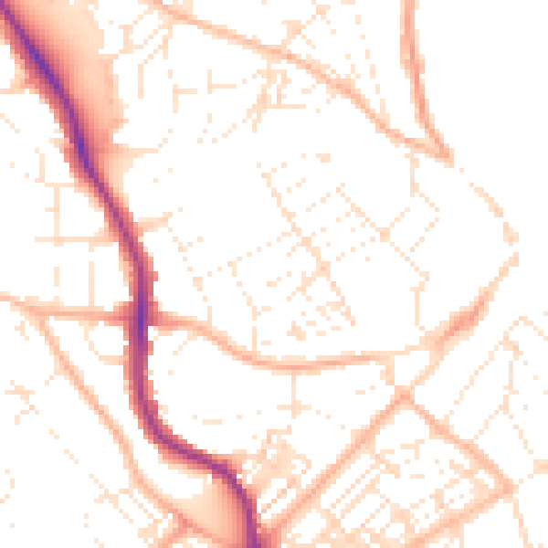 Daytime road noise heatmap for TR11 2AY